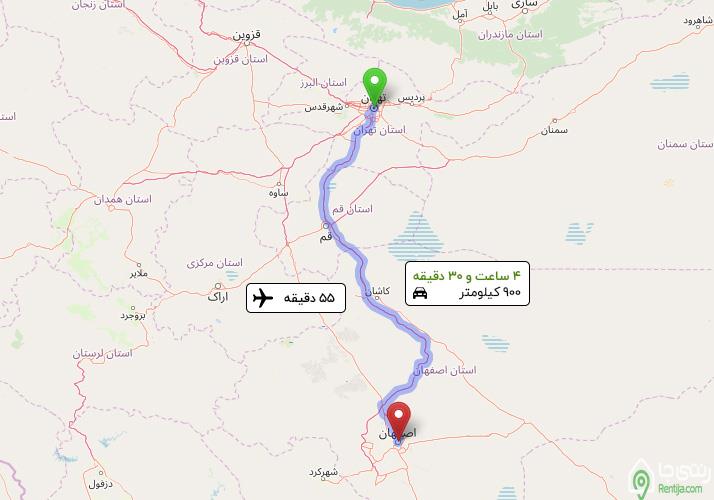 مسافت تهران تا اصفهان