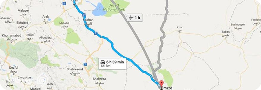 فاصله تهران تا یزد